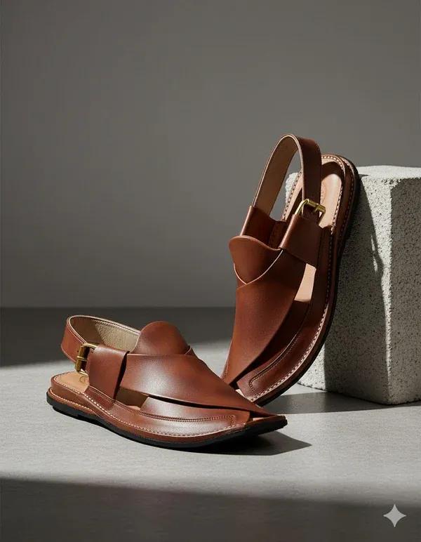 Men's PU Leather Textured Peshawari Traditional Chappal