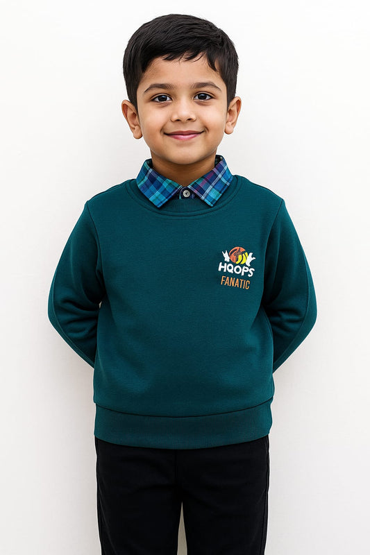 Kids Green Double Sweatshirt - Warm Cotton Fleece Winter Wear | Urban Buy