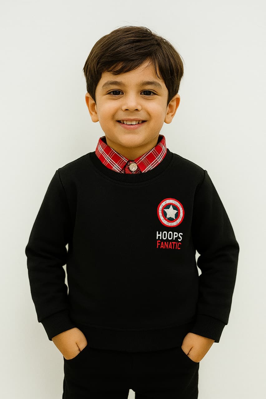 Kids Black Double Sweatshirt - Warm Cotton Fleece Winter Wear | Urban Buy