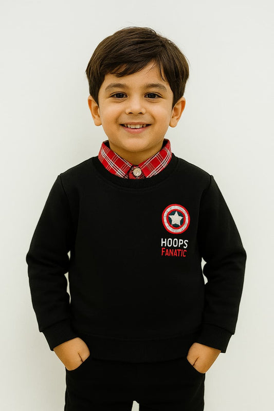 Kids Black Double Sweatshirt High Quality Cotton Fleece Warm Comfortable Winter Pullover for Boys Girls Stylish Children's Hoodie Perfect for Cold Weather Soft Durable Casual Wear Available in Multiple Sizes Trendy Design | Urban Buy Mall