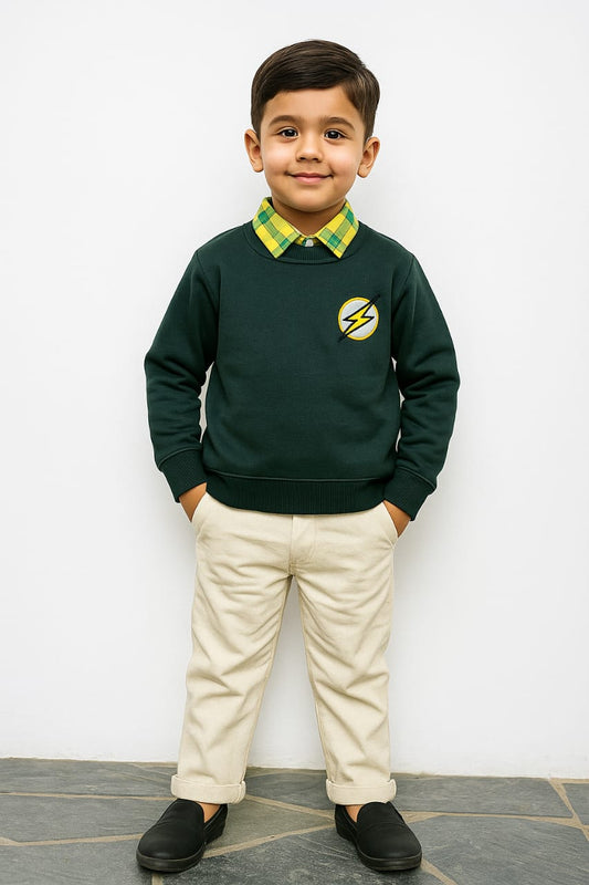 Kids Green Double Sweatshirt High Quality Cotton Fleece Warm Comfortable Winter Pullover for Boys Girls Stylish Children's Hoodie Perfect for Cold Weather Soft Durable Casual Wear Available in Multiple Sizes Trendy Design Urban Buy Mall Pakistan