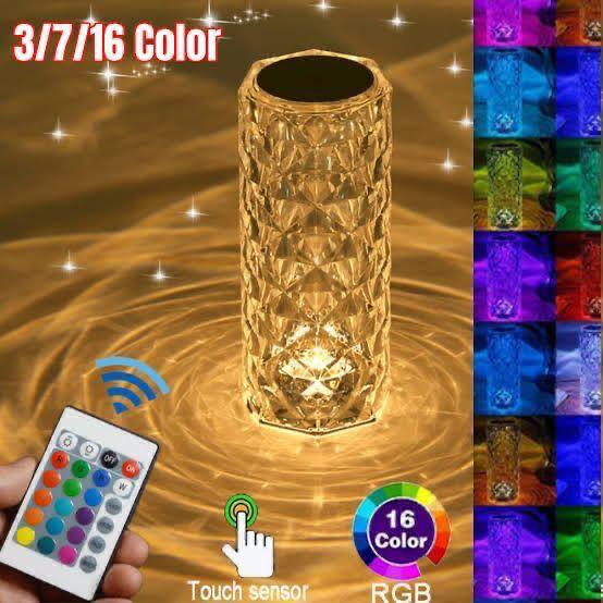 Rechargeable Rose Diamond Table Lamp with Remote - 16 RGB Color LED Light