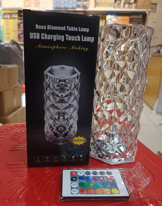 Rechargeable Rose Diamond Table Lamp with Remote - 16 RGB Color LED Light