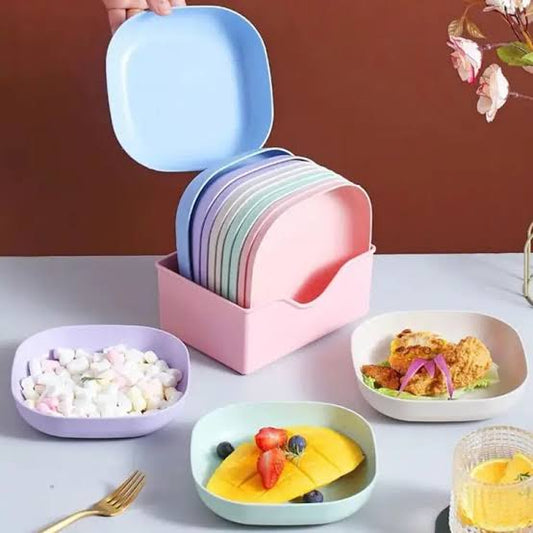 10-Piece Square Plastic Dinner Plate Set with Stand - Food Grade | Urban Buy
