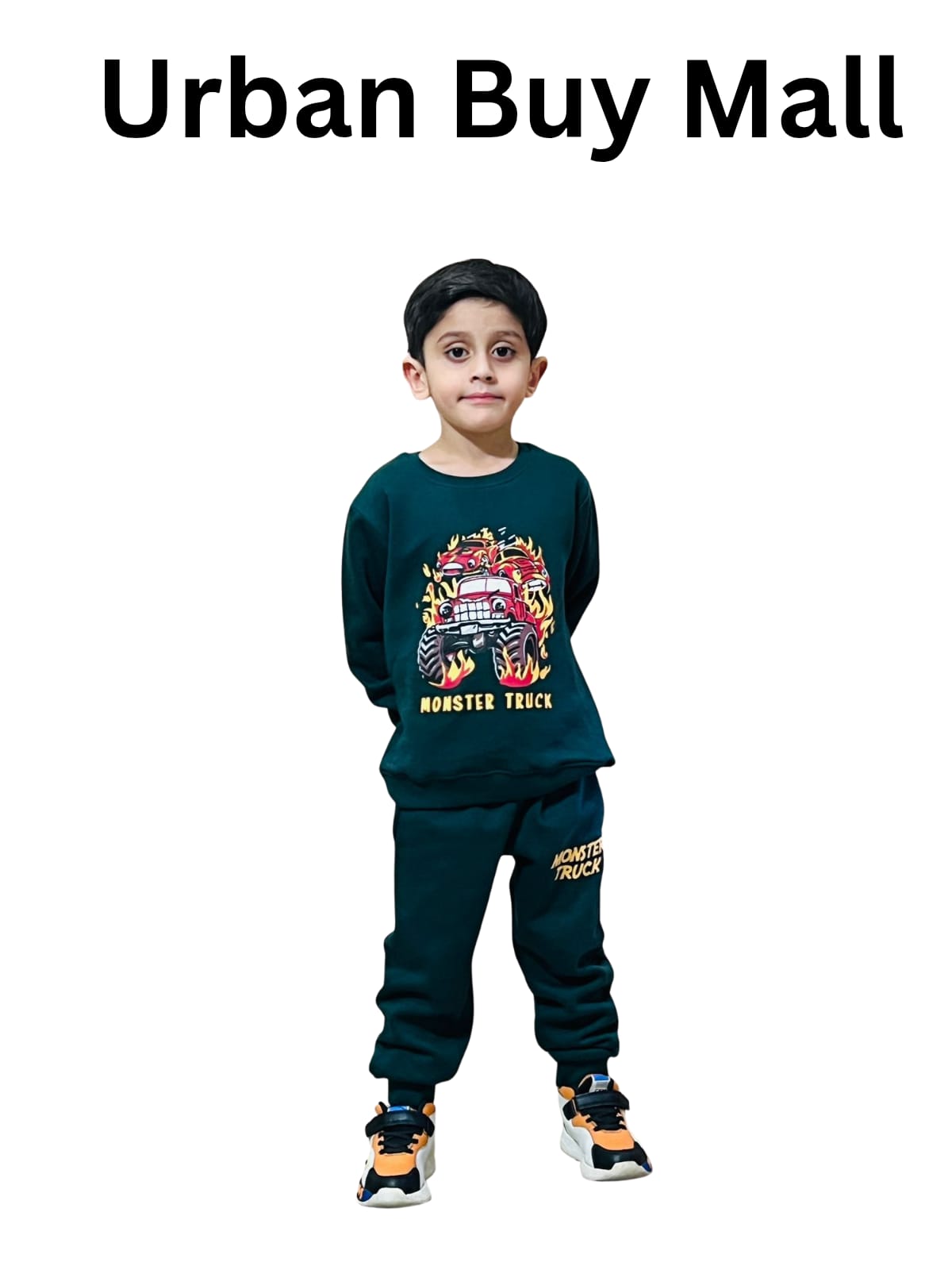 Kids Green Cotton Fleece Twinset - Warm Winter 2 Piece Set | Urban Buy