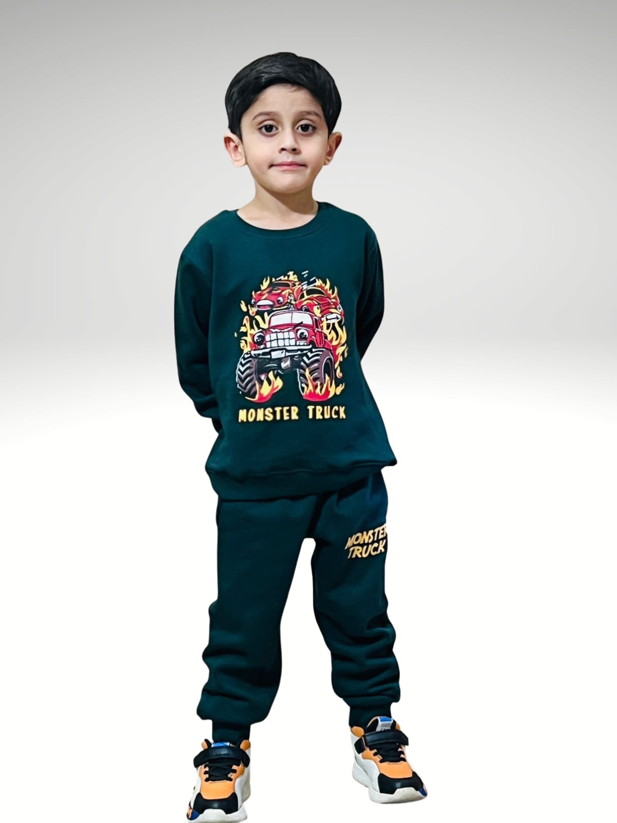 Kids Green Cotton Fleece Twinset - Warm Winter 2 Piece Set | Urban Buy