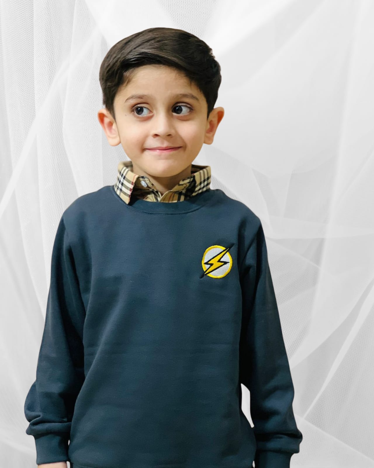 Kids Gray Double Cotton Fleece Sweatshirt - Warm Winter Pullover