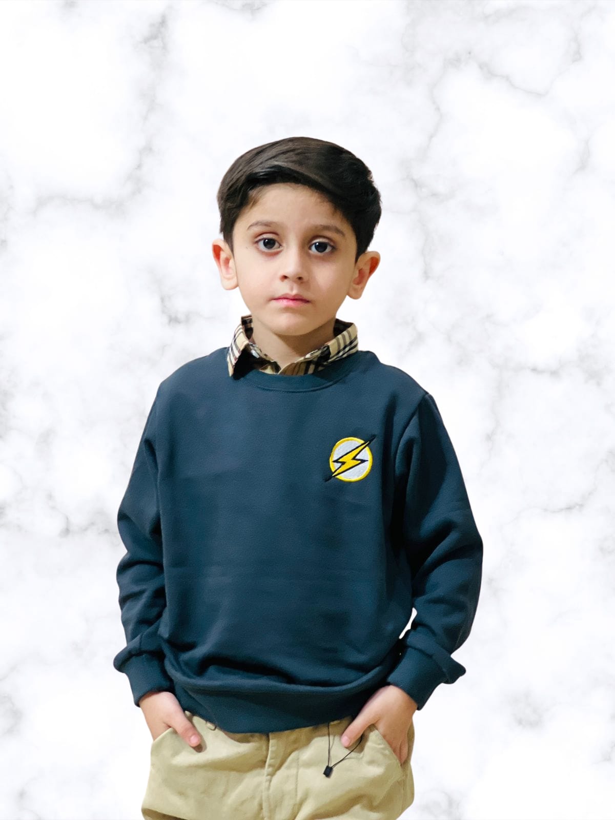 Kids Gray Double Cotton Fleece Sweatshirt - Warm Winter Pullover