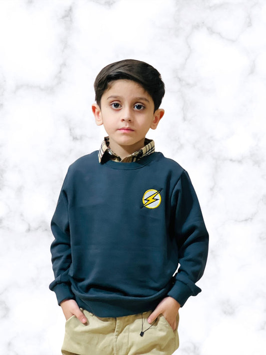 Kids Gray Double Cotton Fleece Sweatshirt - Warm Winter Pullover