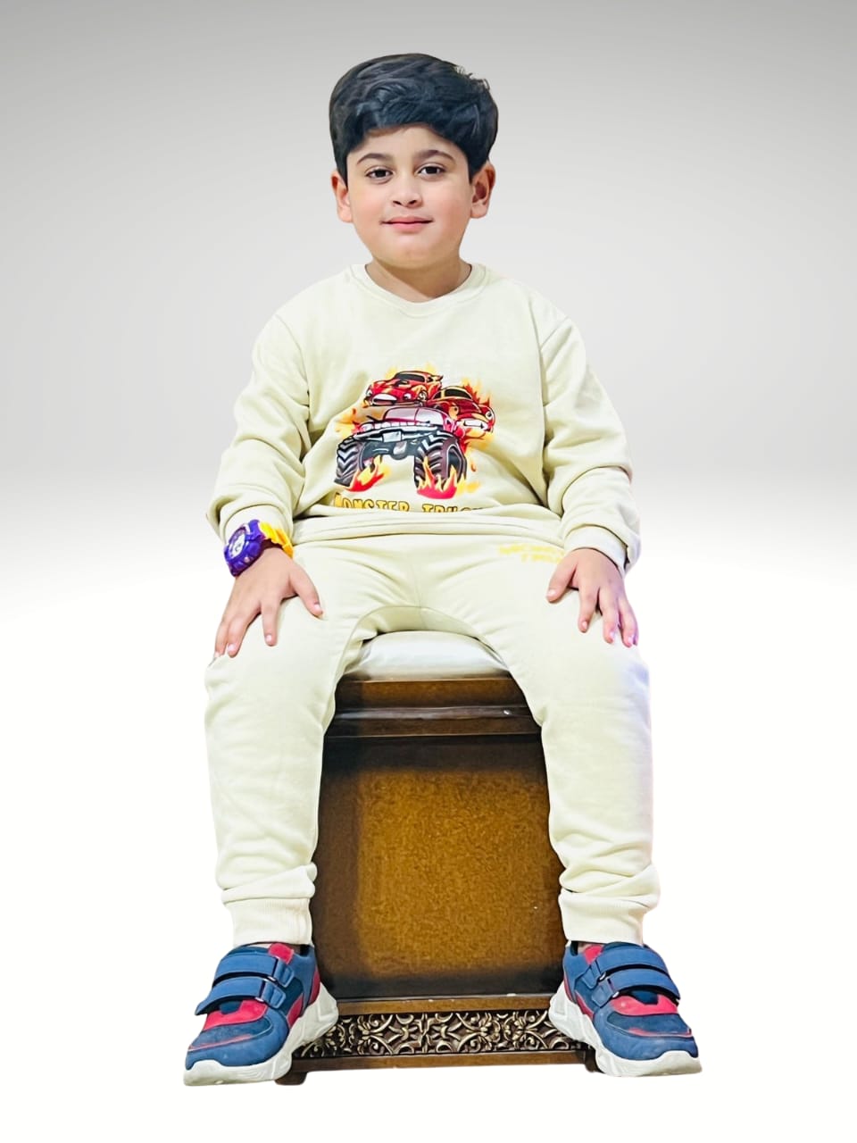 Kids Beige Truck Cotton Fleece Twinset - Warm 2 Piece Winter Set | Urban Buy