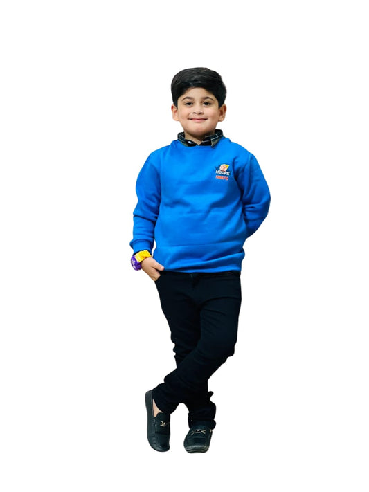 Kids Blue Double Sweatshirt High Quality Cotton Fleece Warm Comfortable Winter Pullover for Boys Girls Stylish Children's Hoodie Perfect for Cold Weather Soft Durable Casual Wear Available in Multiple Sizes Trendy Design Urban Buy Mall Pakistan