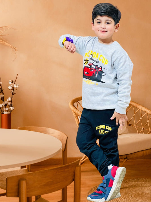 Kids Car Blue & Gray Fleece Twinset - Urban Buy Mall - 2 Piece Winter Set Pakistan - Warm Boys Tracksuit - Comfortable Cotton Fleece Clothing - Stylish Kids Winter Wear - Durable Children's Sportswear - Trendy Car Design Fashion - Quality Winter Outfit