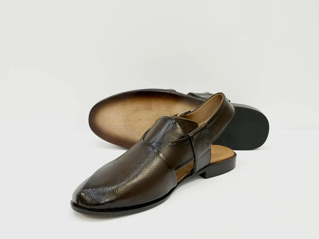 Men's Leather Textured Peshawari Zalmi Chappal
