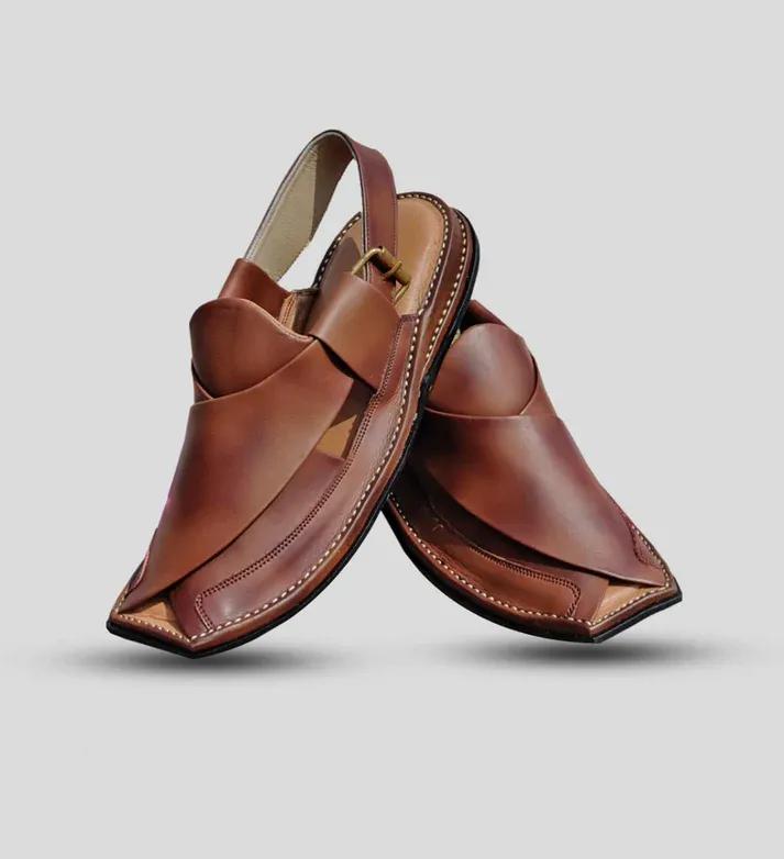 Men's PU Leather Textured Peshawari Traditional Chappal