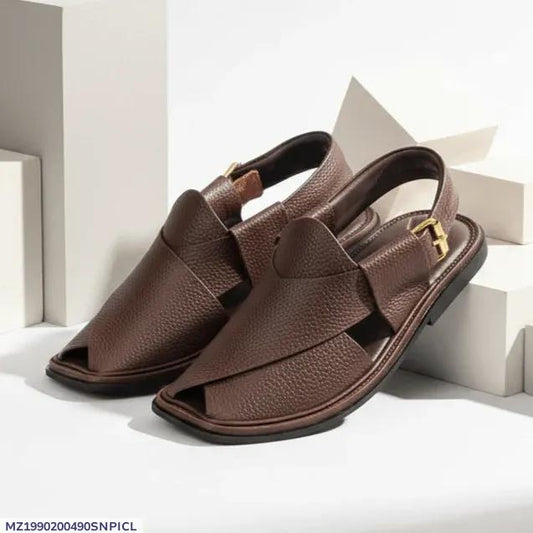 Men's PU Leather Textured Peshawari Traditional Chappal