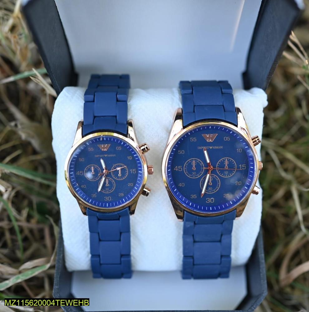Couple's Chronograph Watches Set - Stainless Steel Blue Dial Quartz Watches