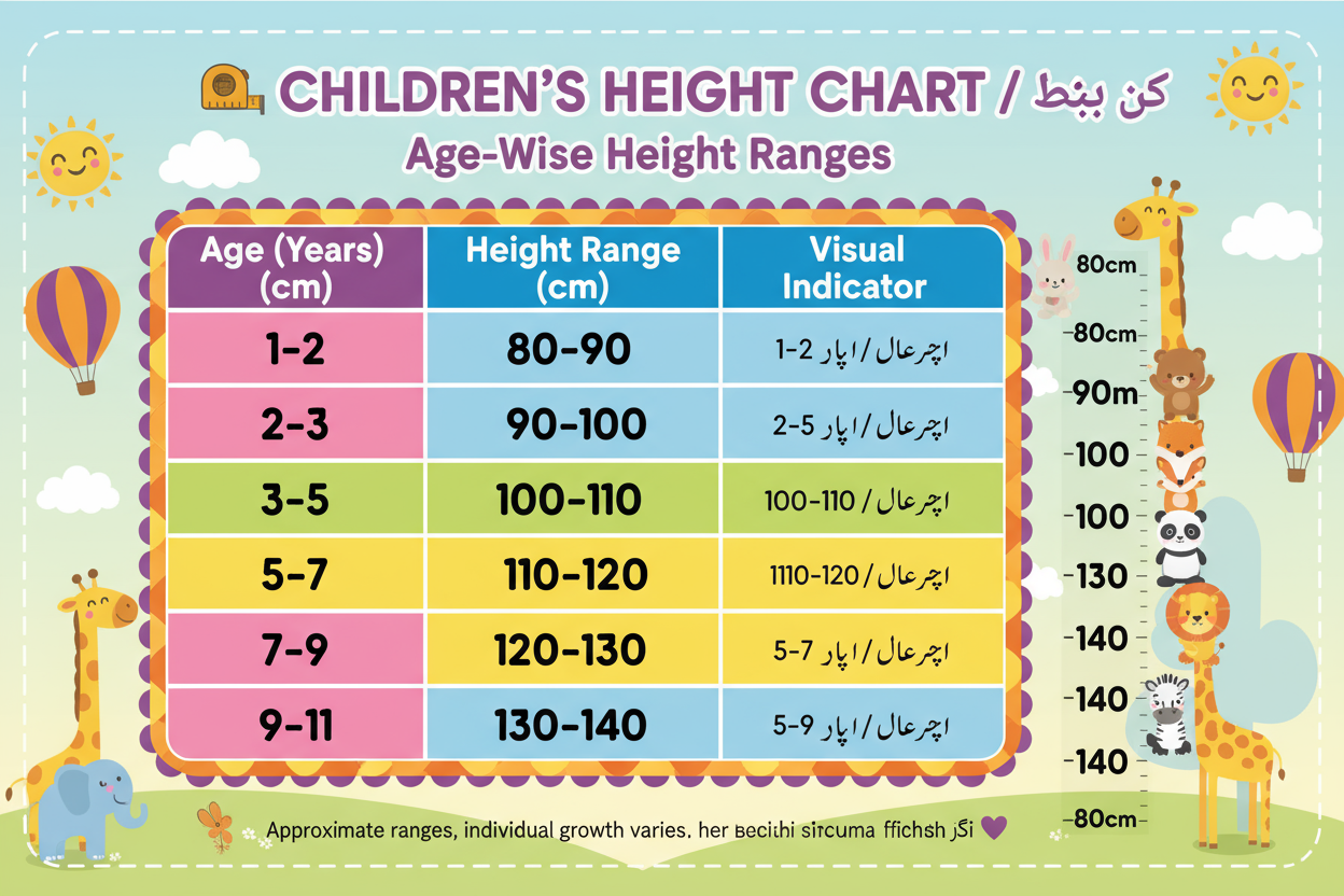 Age-wise Height Chart 80cm-140cm