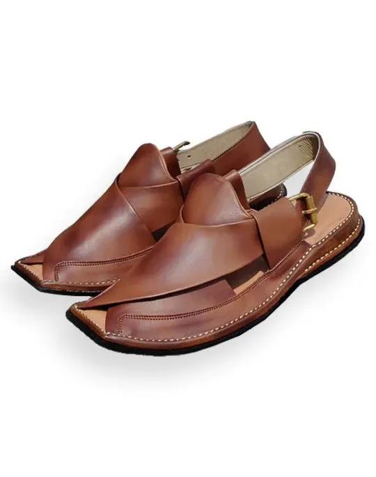 Men's PU Leather Textured Peshawari Traditional Chappal
