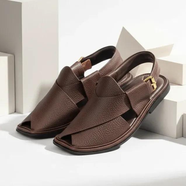 Men's PU Leather Textured Peshawari Traditional Chappal