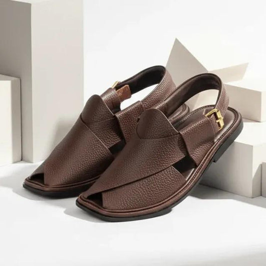 Men's PU Leather Textured Peshawari Traditional Chappal