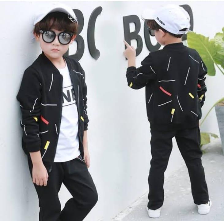2-Piece Boy's Fleece Printed Zipper Tracksuit - Warm Winter Sweatshirt Set