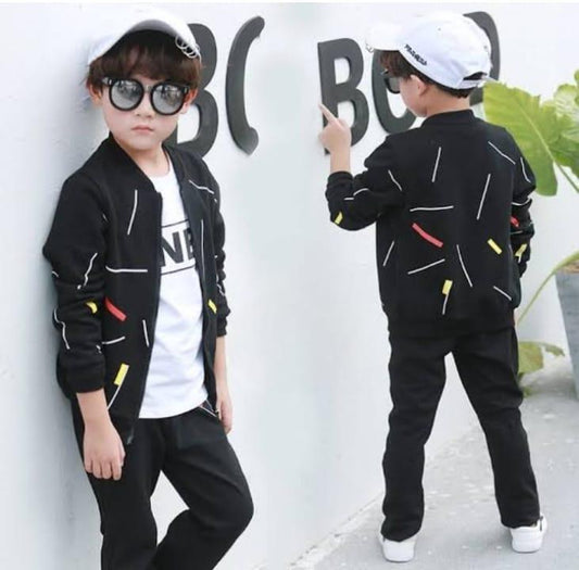 2-Piece Boy's Fleece Printed Zipper Tracksuit - Warm Winter Sweatshirt Set