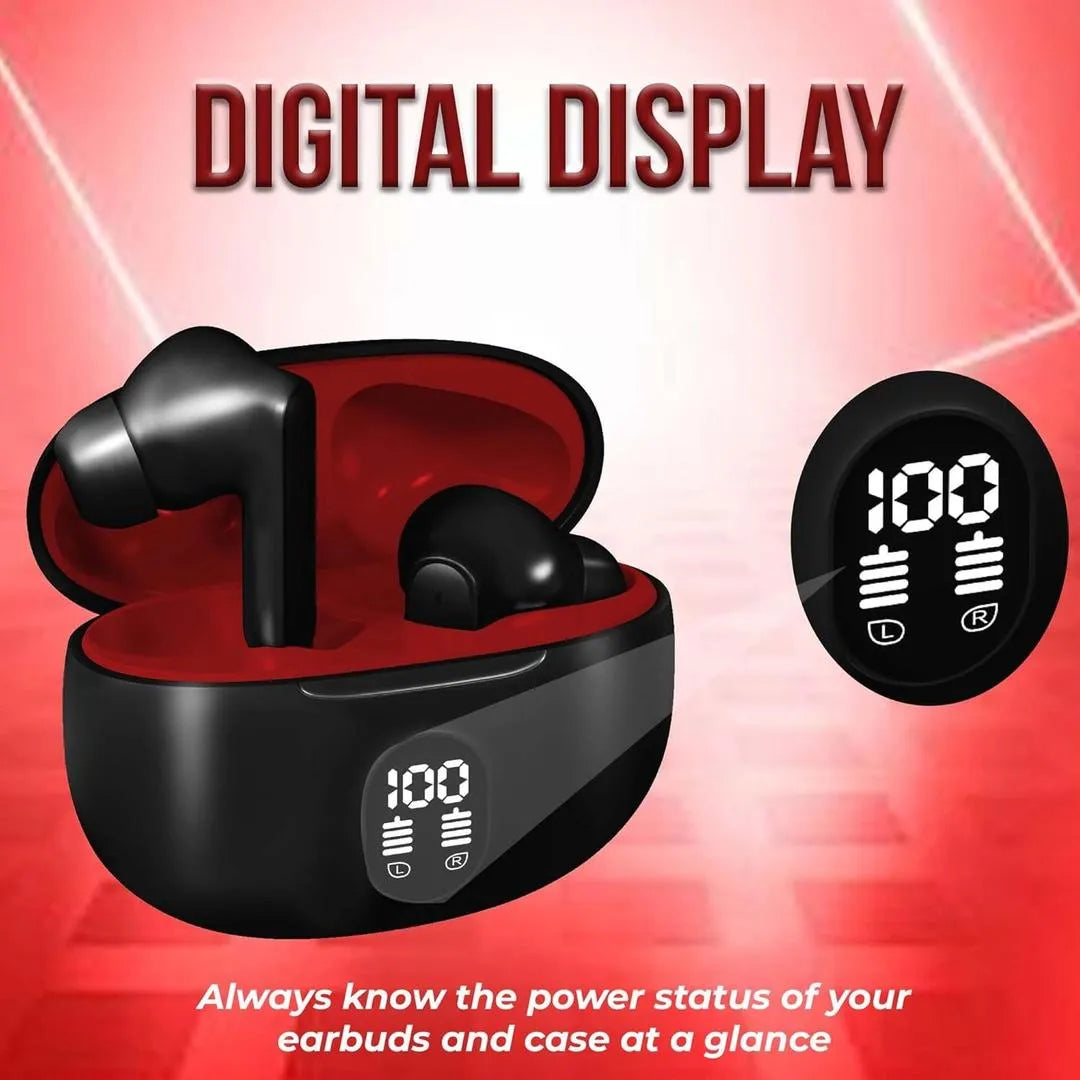 Wireless Earbuds with LED Display - High-Quality True Stereo Headphones RED