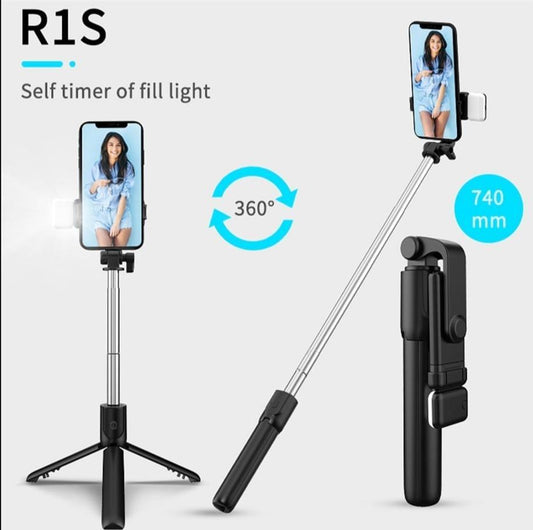 Versatile Portable Selfie Stick with Bluetooth Remote - 740mm Extendable Tripod Stand