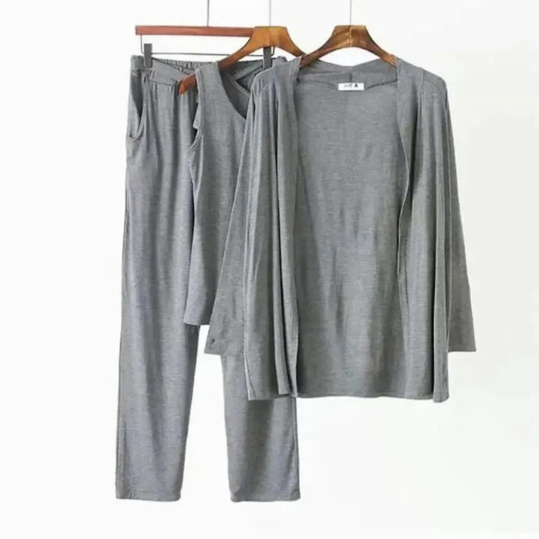 3 Piece Women's Stitched Jersey Plain Night Suit-Urban Buy Mall