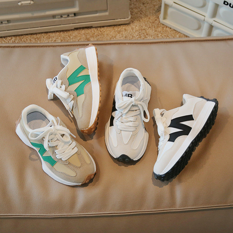 Children's Sports Shoes 2025 Spring & Fall New White Girls' Casual Shoes Korean Style Lace-Up Thick-Soled Boys' Dad Shoes | Urban Buy Mall