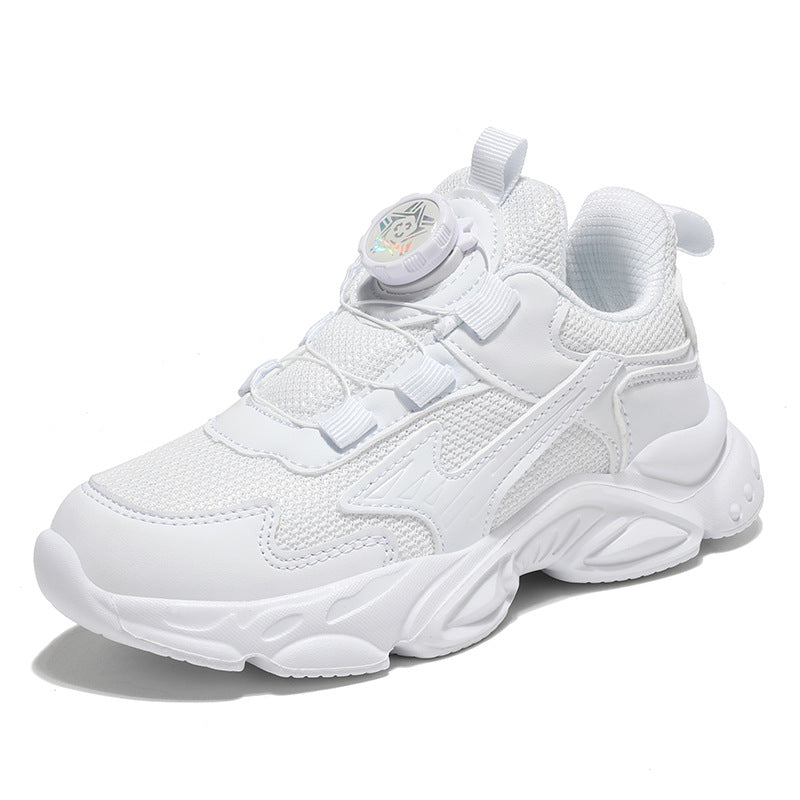 Children's white sneaker shoes for students and boys small white shoes with rotating buttons running shoes for girls & Boys -Urban Buy Mall