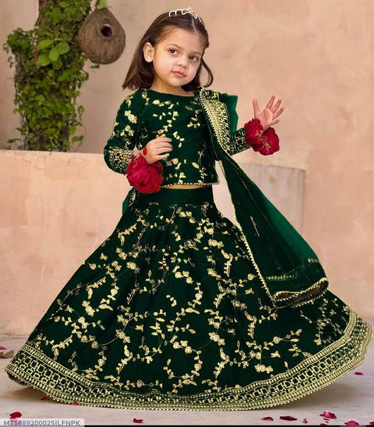 Girl's Raw Silk Embroidered Shirt & Skirt Set - 3 Piece Ensemble | Urban Buy