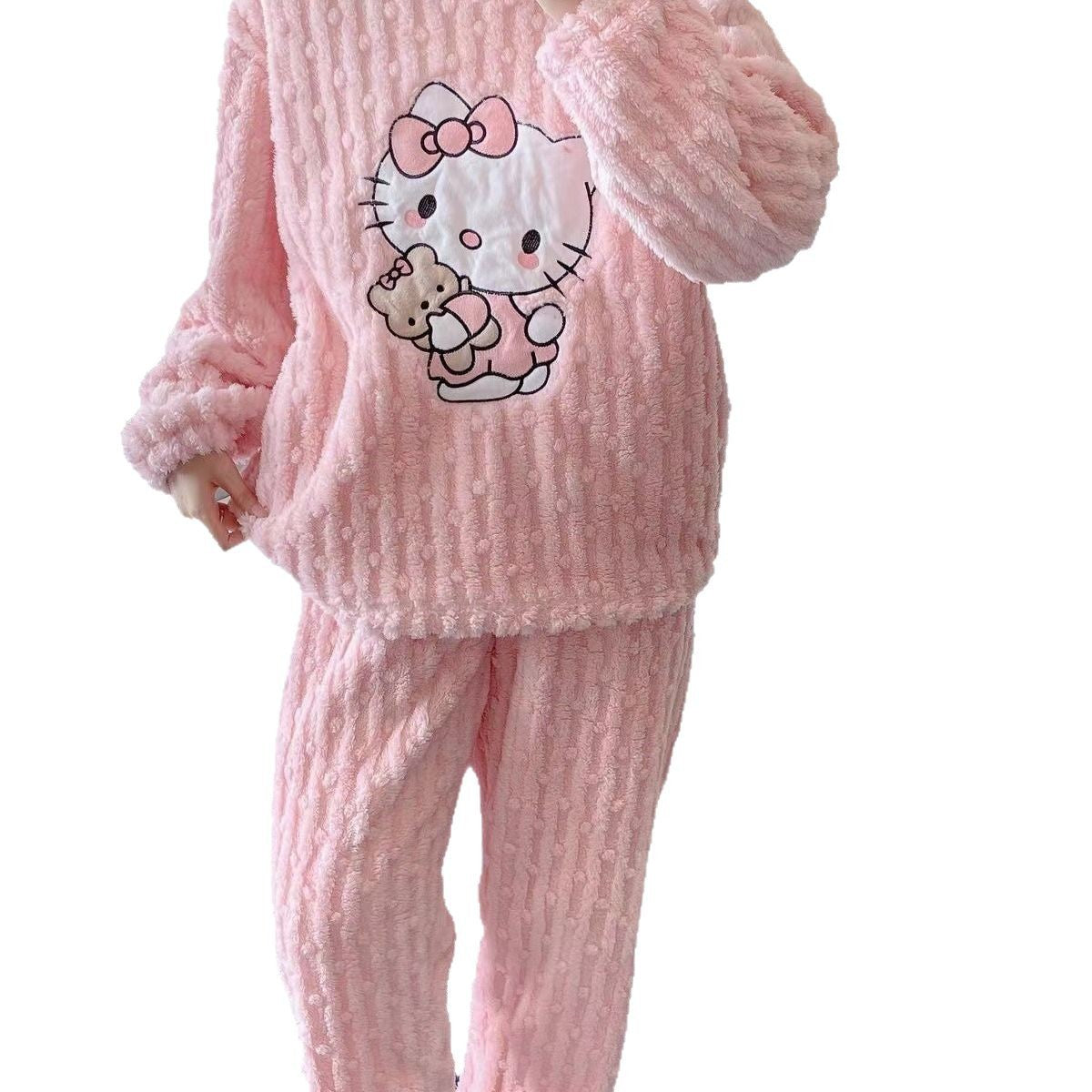 Hello Kitty Coral Fleece Pajamas Set - Winter Warm Flannel Sleepwear | Urban Buy
