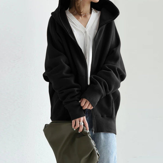 Women's Hooded Sweatshirt 2025 - Urban Buy Mall - Solid Color Long Sleeve Zipper Coat Pakistan - Loose Fit Street Wear Top - Comfortable Women's Hoodie - Trendy Casual Outerwear - Premium Quality Sweatshirt - Stylish Zipper Jacket - Modern Fashion Coat