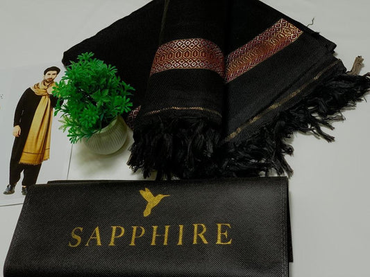 Men's Premium 100% Wool Shawl 2.5 Gaz Soft Plain Winter Shawl Classic Black Color Warm Comfortable Luxury Fabric for Cold Weather Traditional Pakistani Shawl with Gift Bag Perfect for Formal Casual Occasions High Quality Woolen Shawl | Urban Buy Mall