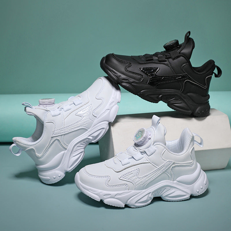 Children's white sneaker shoes for students and boys small white shoes with rotating buttons running shoes for girls & Boys -Urban Buy Mall