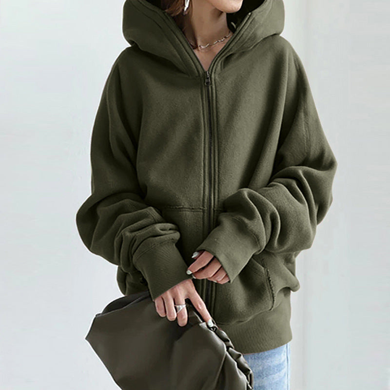 Women's Hooded Sweatshirt 2025 - Urban Buy Mall - Solid Color Long Sleeve Zipper Coat Pakistan - Loose Fit Street Wear Top - Comfortable Women's Hoodie - Trendy Casual Outerwear - Premium Quality Sweatshirt - Stylish Zipper Jacket - Modern Fashion Coat