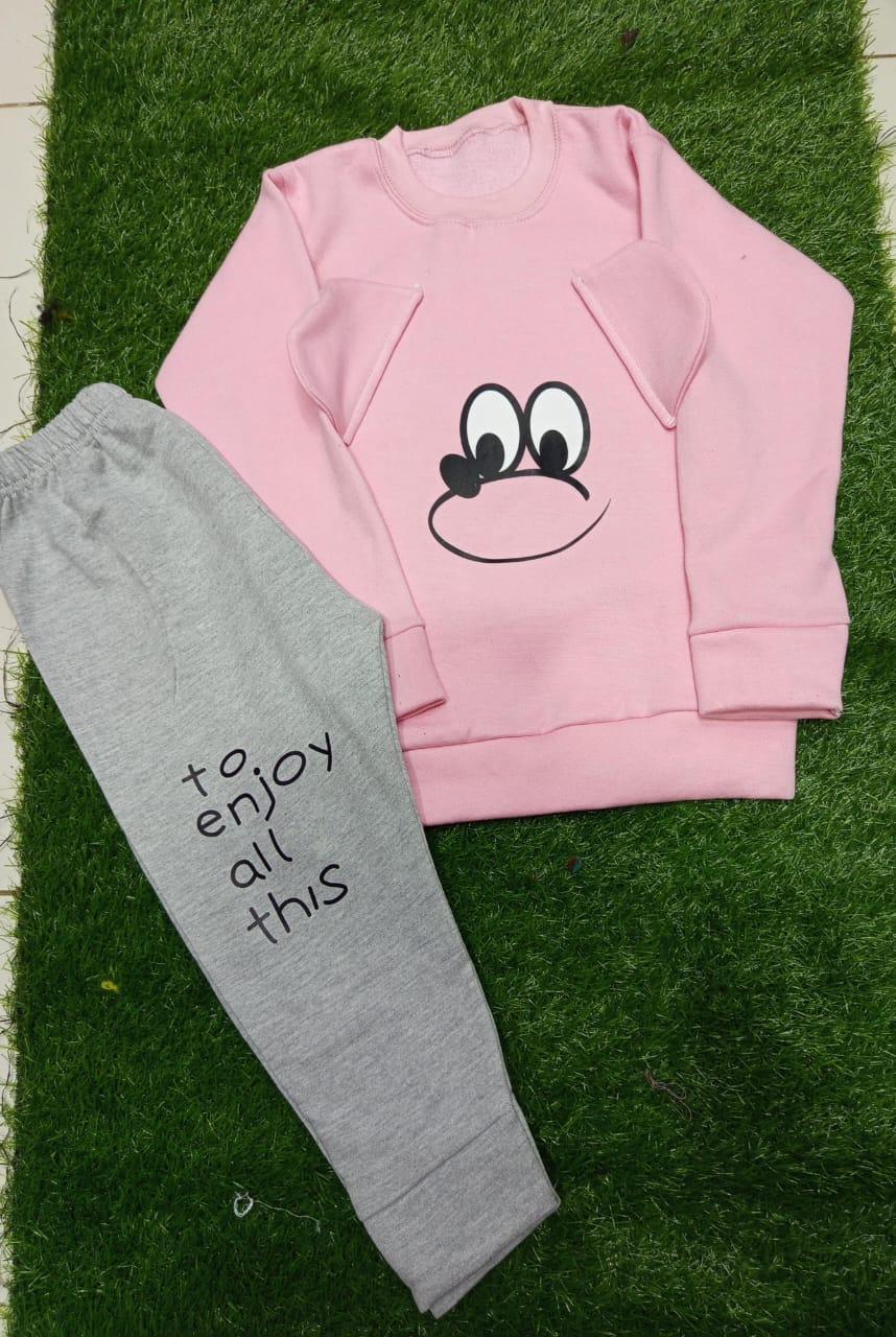 2 Pcs Girl's Fleece Printed Tracksuit Pink - Warm Winter Set | Urban Buy