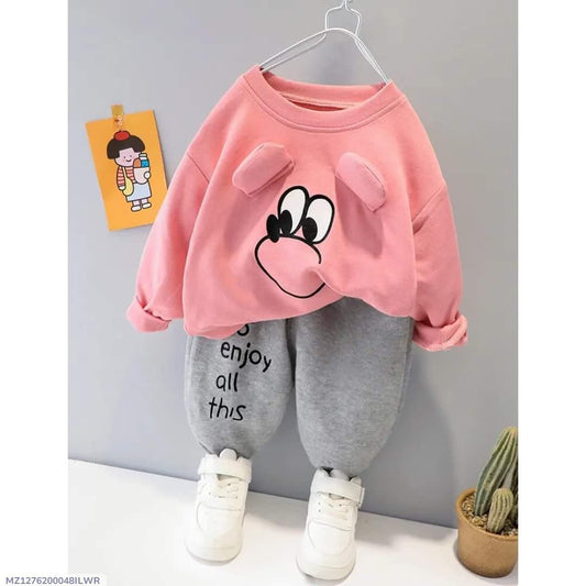 2-Piece Girl's Fleece Printed Tracksuit Pink - Warm Winter Sweatshirt & Pants Set | Cozy Comfortable Kids Clothing | Stylish Printed Design for Girls | Soft Fleece Fabric Loungewear | Ages 3-10 Years | Perfect for Cold Weather &Daily Wear | Urban Buy Mall