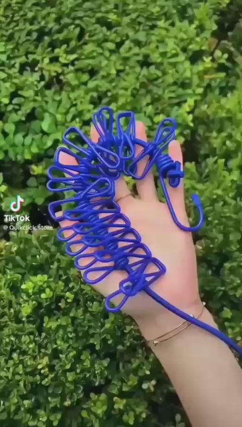 Portable Clothes Drying Rope with 12 Clips - Travel Clothesline