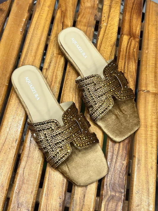 Stylish Women's Synthetic Leather Flats Golden Embellished Fancy Casual Footwear Comfortable Daily Wear Shoes for Girls Available in Multiple Sizes 7 8 9 10 11 Perfect for Office Party Wedding Events Lightweight Durable Designer Flats | Urban Buy Mall